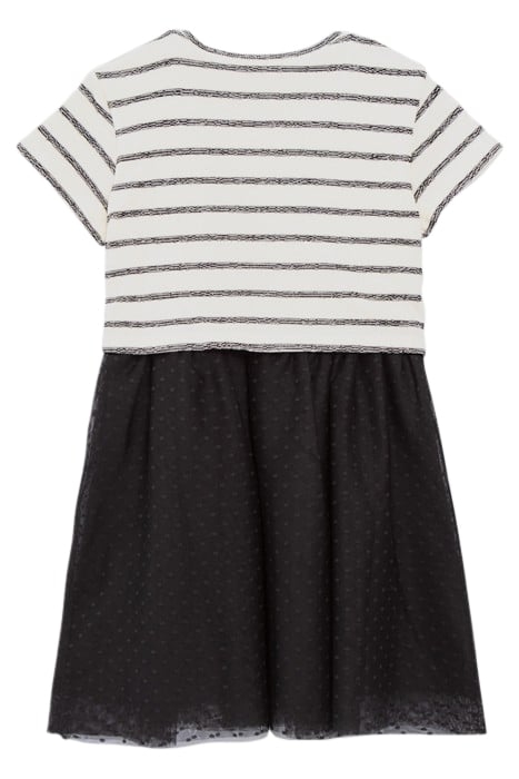 GIRLS' ECRU DRESS, BLACK STRIPED MIXED-FABRIC TUTU SKIRT 2