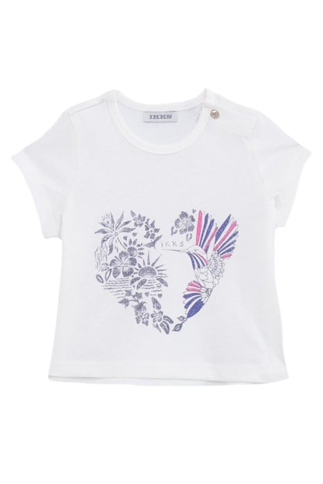 BABY GIRLS' ECRU T-SHIRT, HEART-SHAPED HUMMINGBIRD IMAGE 1