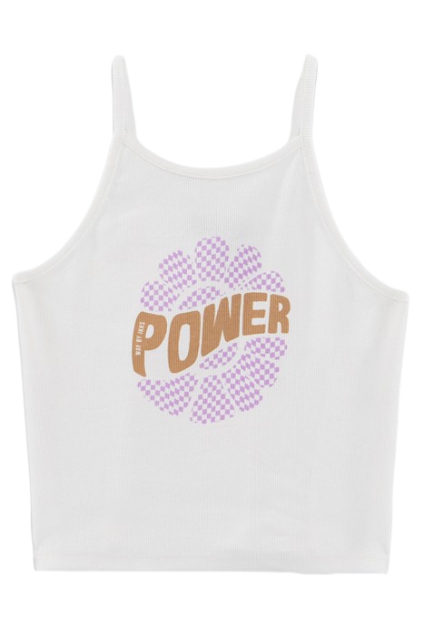 GIRLS’ OFF-WHITE RIBBED SLOGAN CROPPED VEST TOP 1