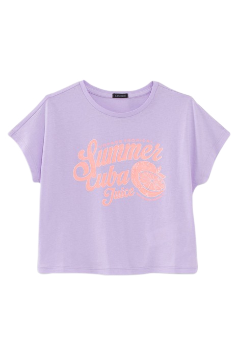GIRLS' LILAC T-SHIRT WITH NEON FRUIT & SLOGAN 1