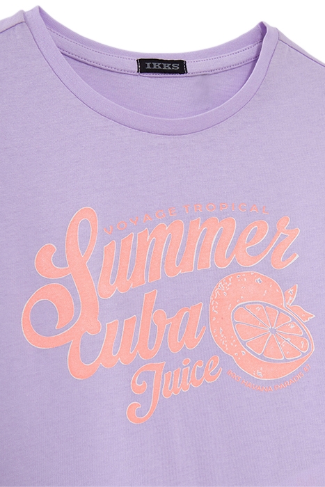 GIRLS' LILAC T-SHIRT WITH NEON FRUIT & SLOGAN 3