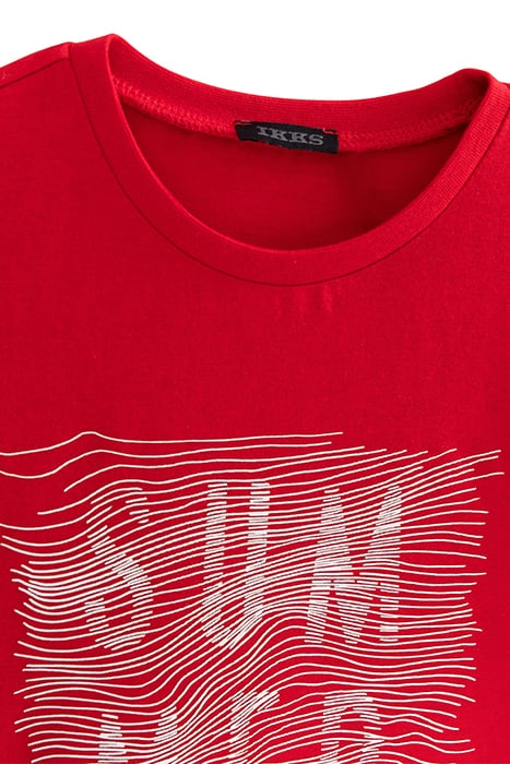 BOYS' RED ORGANIC COTTON T-SHIRT WITH RUBBER GRAPHIC LINES 3