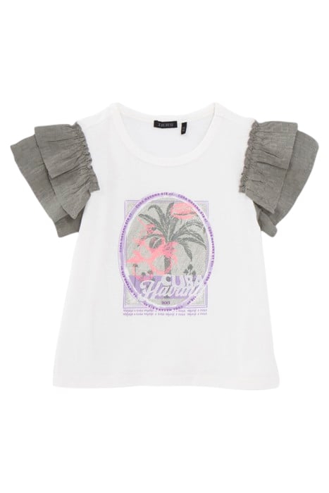GIRLS’ OFF-WHITE T-SHIRT, PALM TREES AND RUFFLED SLEEVES 1