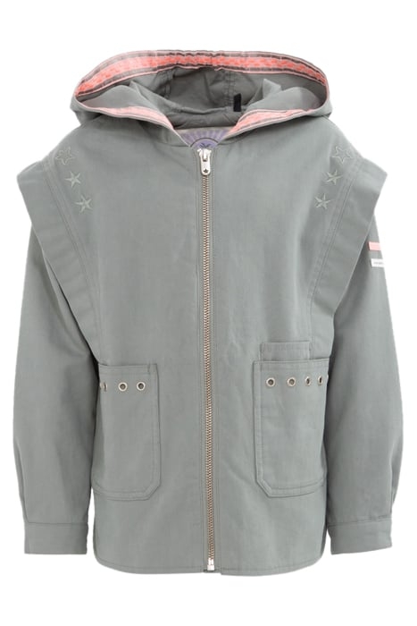 GIRLS' KHAKI ORGANIC COTTON PARKA, EMBROIDERED SLOGAN BACK 1
