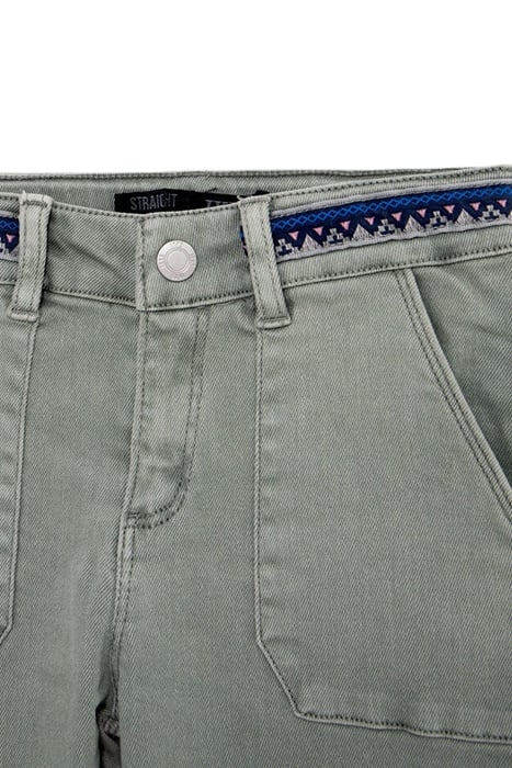 GIRLS' KHAKI CARGO JEANS WITH EMBROIDERED BRAID 3