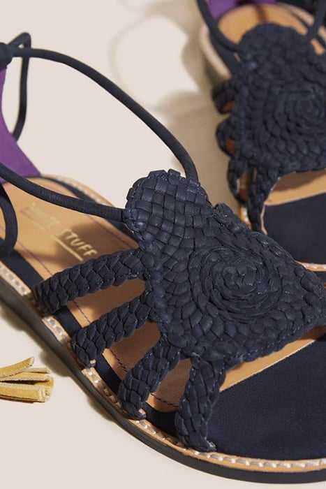 PLAITED LEATHER SANDAL TIE LEG PURE BLACK 4