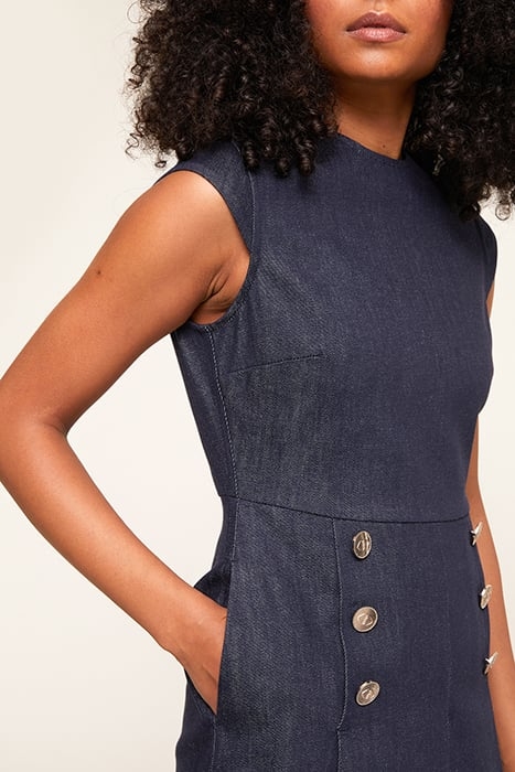 SHORT DENIM DRESS WITH BUTTON FEATURE BLUE 4