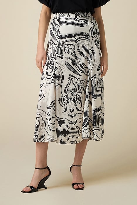 PATTERNED SATIN LONG SKIRT WHITE 1