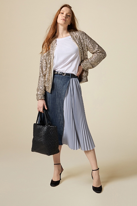 FLARED DENIM SKIRT WITH PLEATED DETAIL BLUE 2