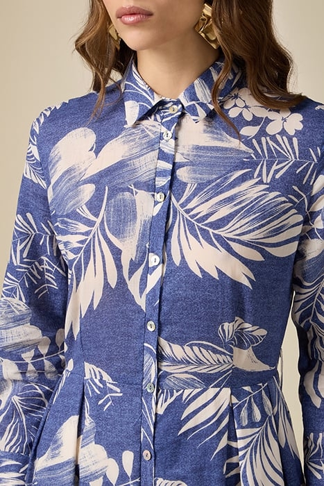 PATTERNED COTTON LONG CHEMISIER DRESS BLUE 5
