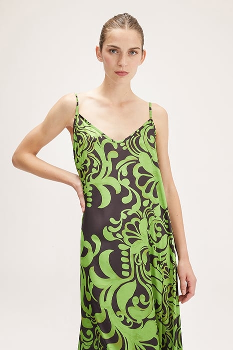 LONG CASHMERE PATTERN SATIN DRESS NATURAL 4