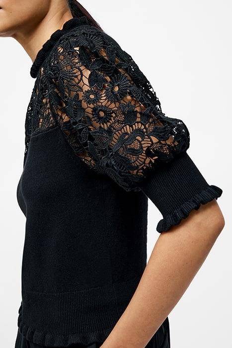 CROCHET LACE MIX KNIT TOP BLACK 4