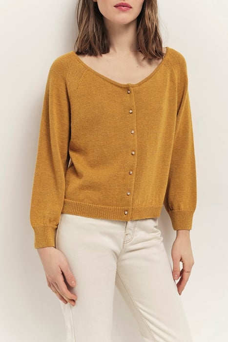 TASTE - HONEY LUREX KNITTED CARDIGAN WITH BOAT NECK 1