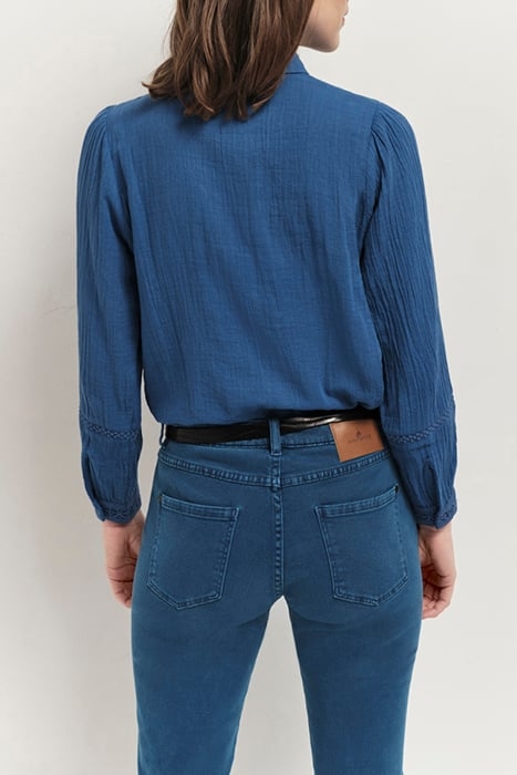 CHLOE - SANTORINI BLUE PLAID EMBROIDERY SHIRT 2