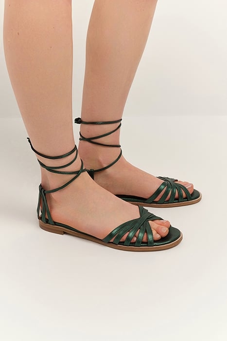 O.FARO - CEDAR GREEN FLAT SANDALS IN METALLIC LEATHER 2