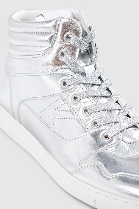 SILVER METALLIC LEATHER HIGH-TOP TRAINERS 5