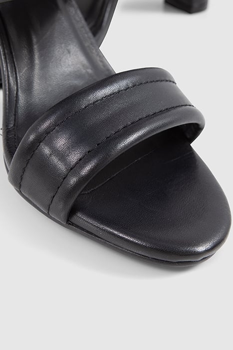 BLACK LEATHER ZIPPED HEELED SANDALS 4