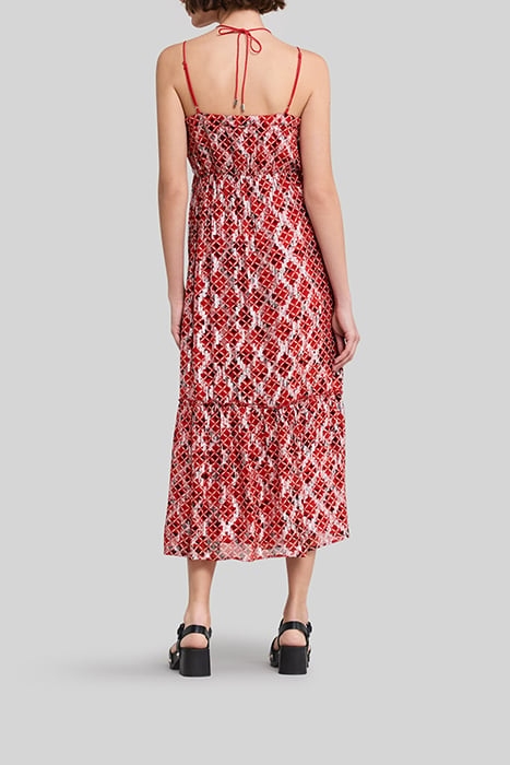 POPPY RED LONG DRESS WITH CHECK PRINT 2