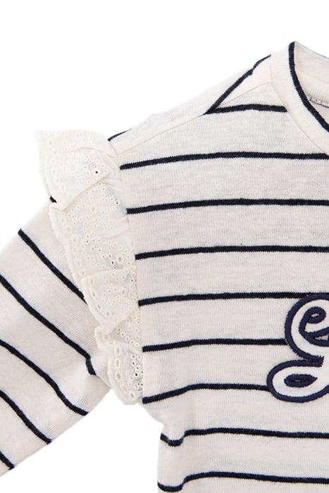 BABY GIRLS’ ECRU SAILOR-STRIPE T-SHIRT, EMBROIDERED SLOGAN 6