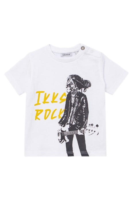 BABY BOYS’ WHITE T-SHIRT WITH LION HEAD GUITARIST IMAGE 1