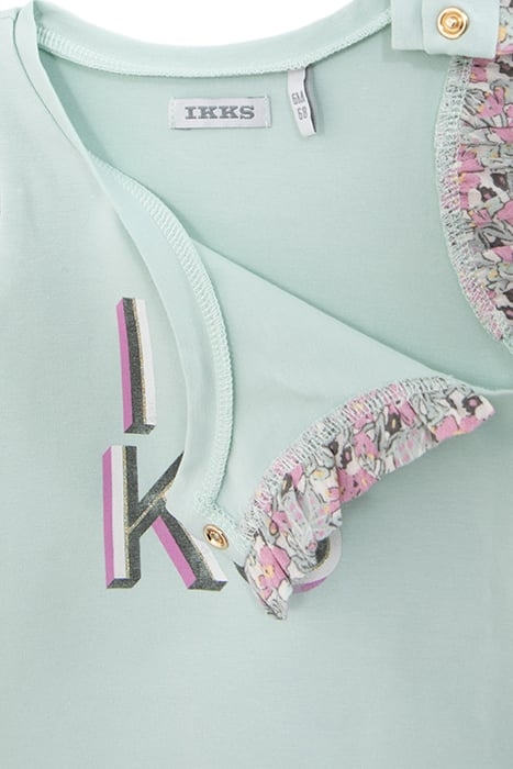 BABY GIRLS’ AQUA GREEN VEST TOP, FLOWERS ON SHOULDERS 4