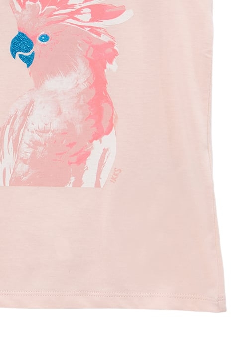GIRLS’ PINK T-SHIRT WITH BLUE GLITTER PARROT IMAGE 4
