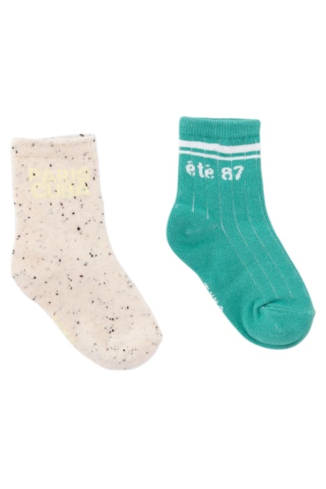 BABY BOYS’ GREEN AND ECRU DUPIONI SOCKS 1