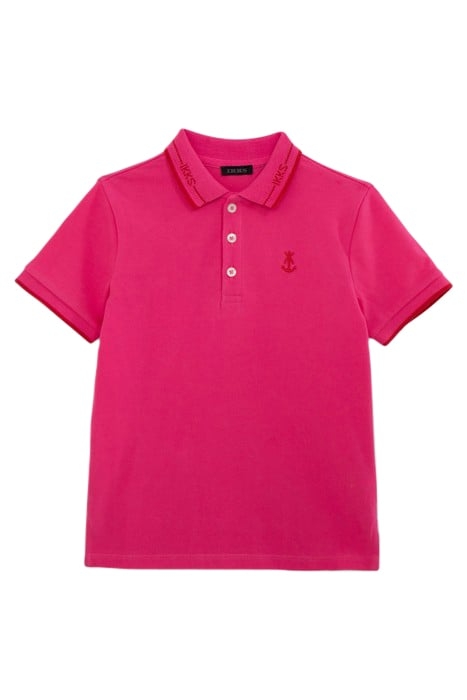 BOYS’ PINK COTTON POLO SHIRT, RED STRIPED RIBBING 1