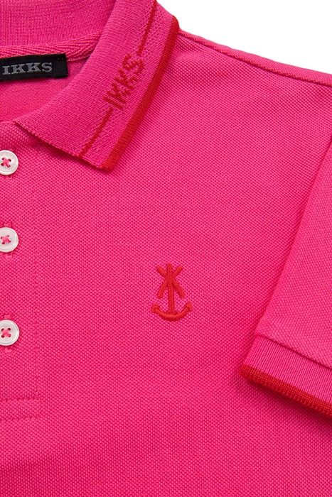 BOYS’ PINK COTTON POLO SHIRT, RED STRIPED RIBBING 4