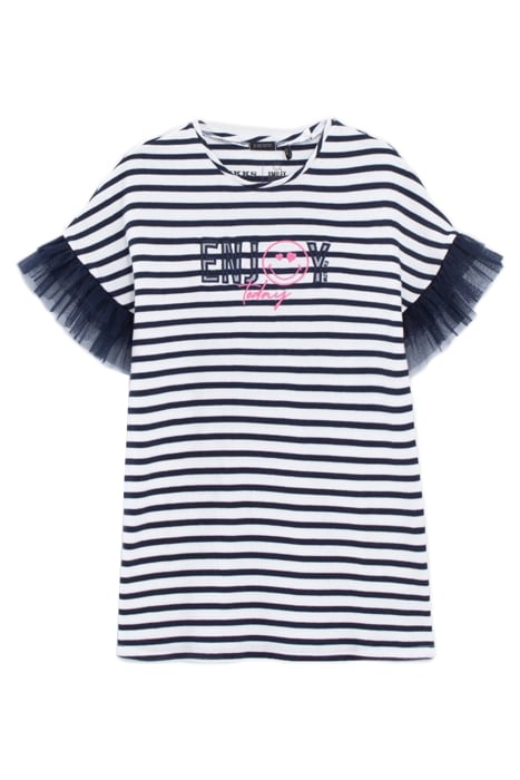 GIRLS’ SAILOR-STRIPE COTTON DRESS, SMILEYWORLD TULLE SLEEVES 1