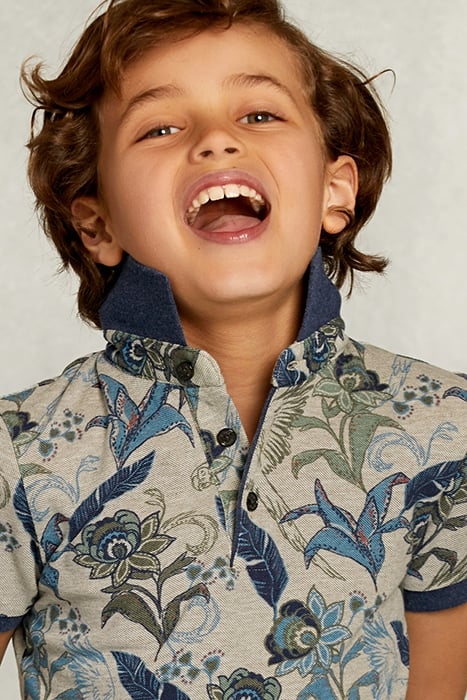 CUSTOM FIT FLORAL POLO EQUATOR MIX KHAKI 4